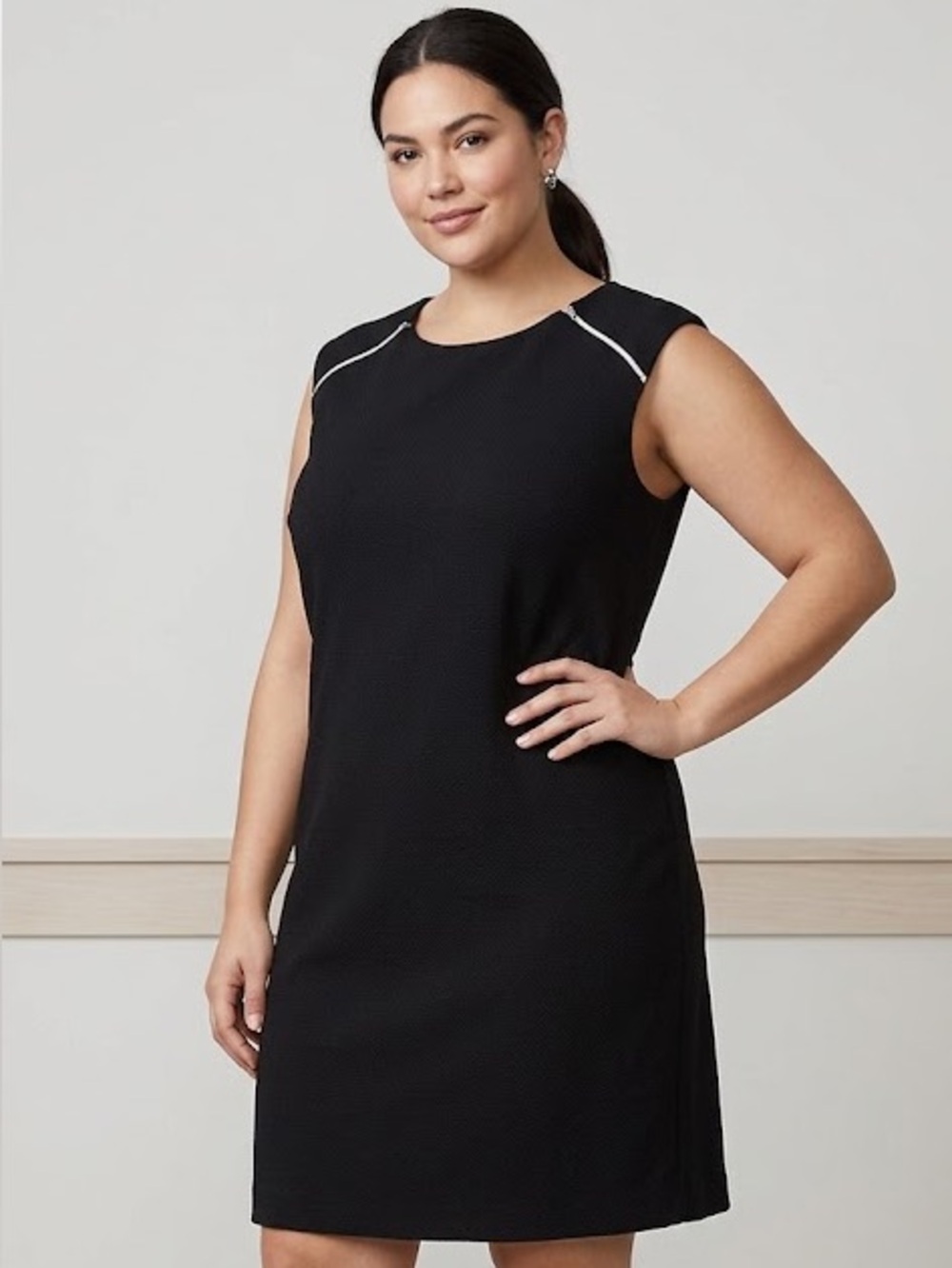 Peter Nygard Women’s Plus 18W Black Sleeveless Sheath Dress with Zipper Detail